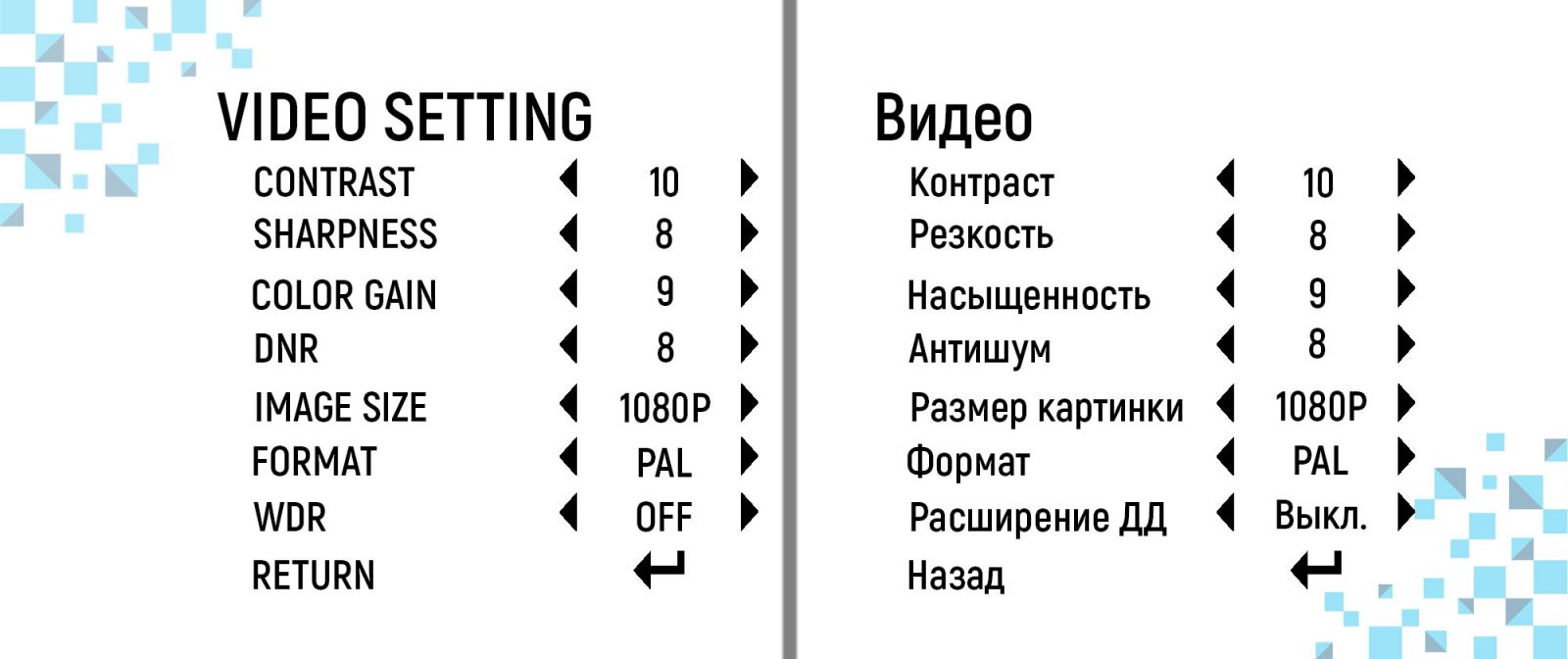 OSD-меню HM60W-13