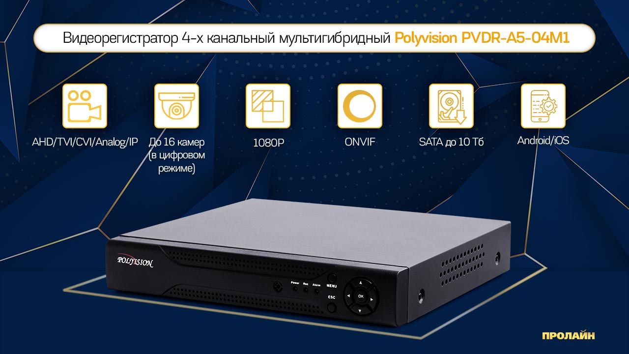 Видеорегистратор 4-х канальный мультигибридный Polyvision PVDR-A5-04M1