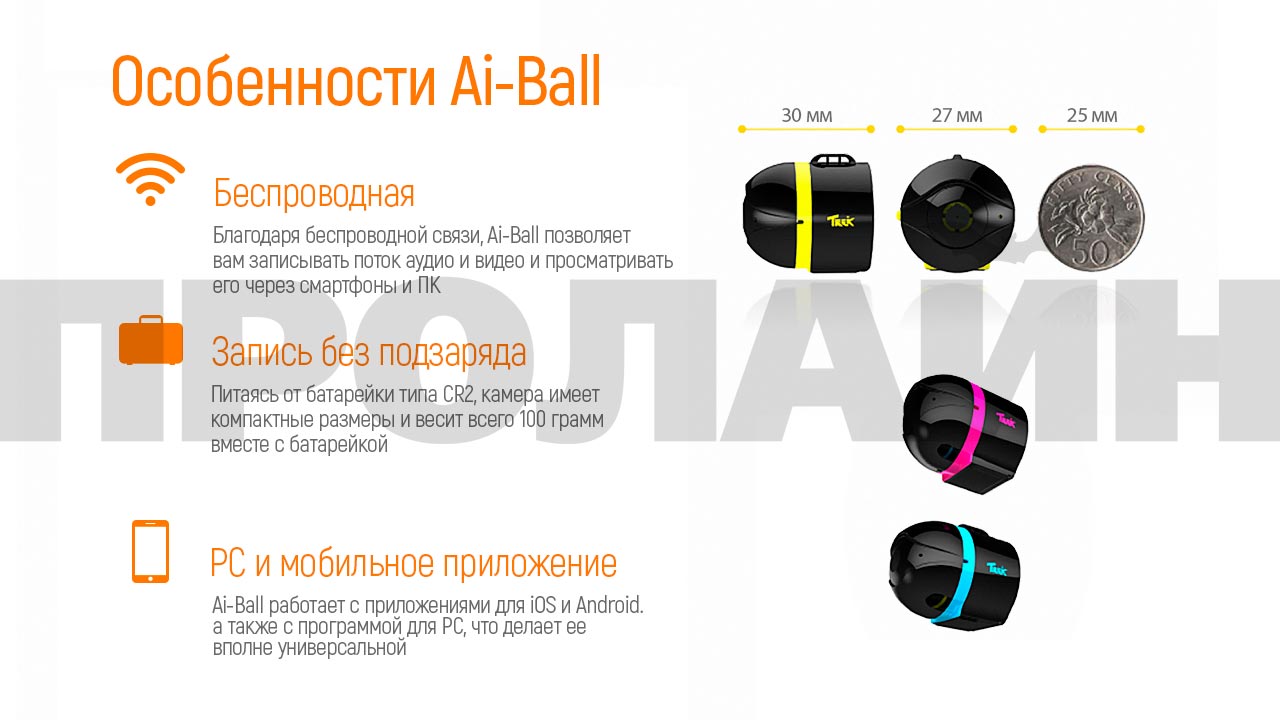 Миниатюрная Wi-Fi камера Ai-Ball Yellow