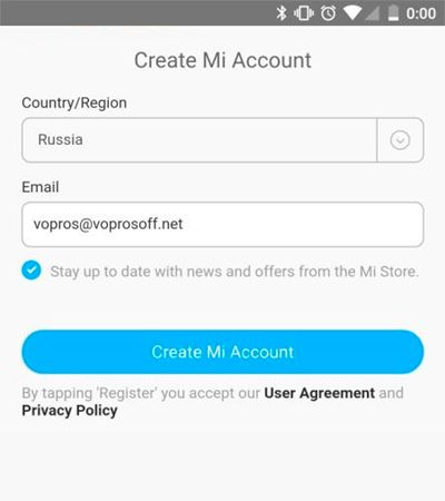 Для фитнес браслета Xiaomi Band 2 создать Mi Account