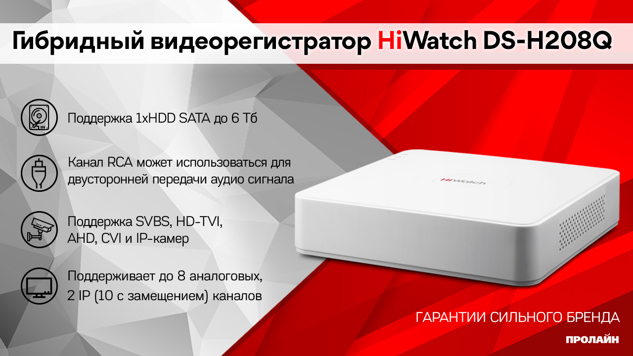 Гибридный видеорегистратор HiWatch DS-H208Q