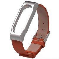 Ремешок для фитнес-браслета Mi Band 2 кожаный с металлическим основанием коричневый