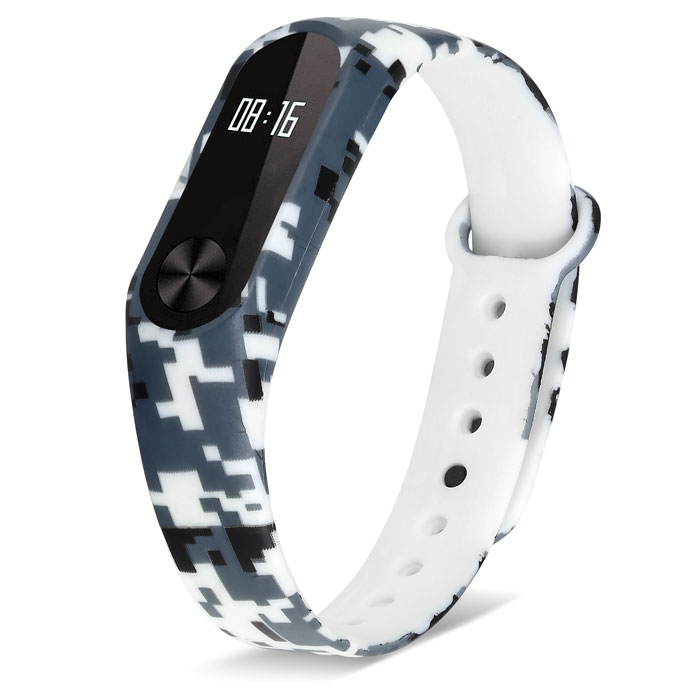 Ремешок для Mi Band 2 силиконовый серый пиксельный камуфляж