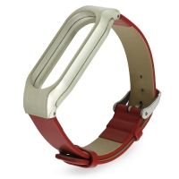 Ремешок для фитнес-браслета Mi Band 2 кожаный с пластиковым основанием красный