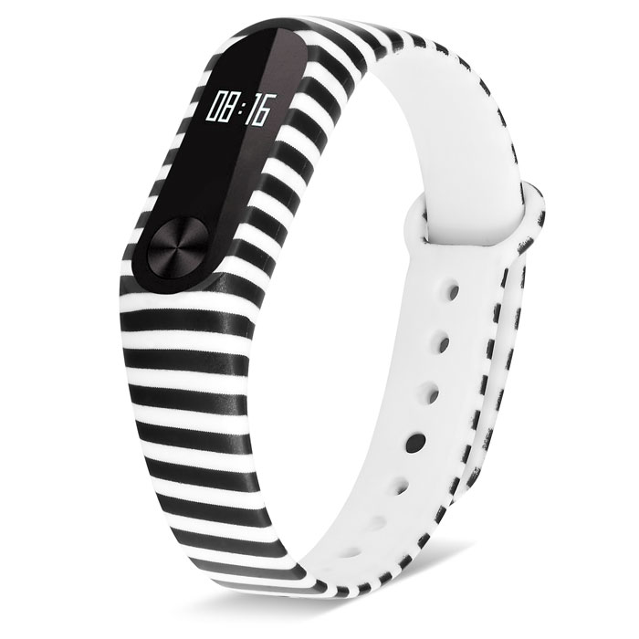Ремешок для Mi Band 2 силиконовый с узором черно-белая полоска