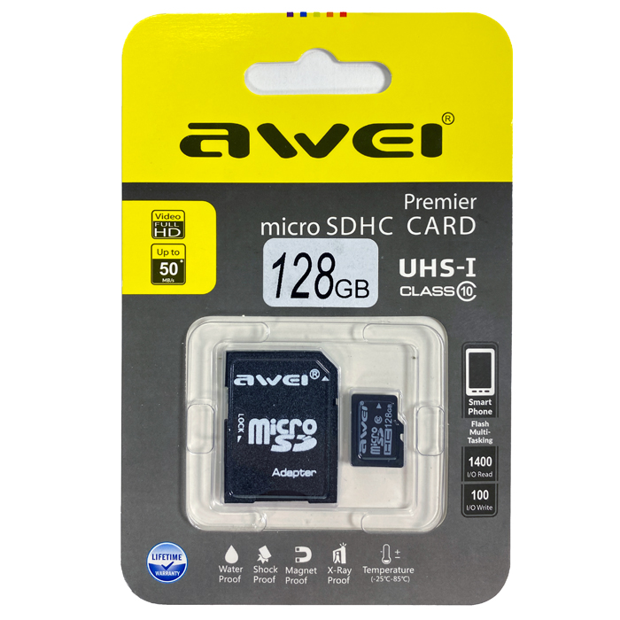 128GB microSDHC C10 AWEI UHS-I c адаптером