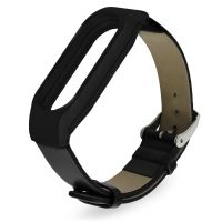 Ремешок для фитнес-браслета Mi Band 2 кожаный с пластиковым основанием черный