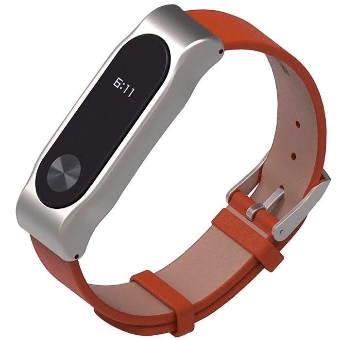 Ремешок для Mi Band 2 кожаный с металлическим основанием коричневый